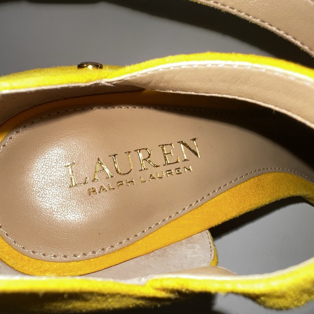 Lauren Ralph Lauren Yellow Glinda 3" Heels Leather Ankle Wrap Womens Sz 9.5B *R* - Picture 6 of 11